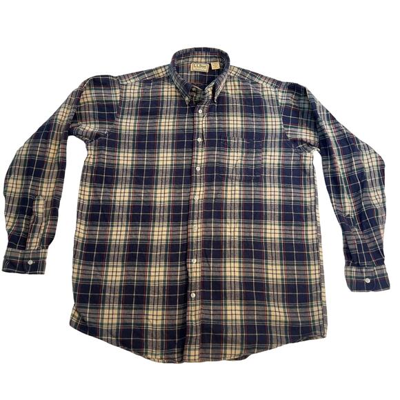 L.L. Bean Flannel Button Down Shirt Men's Large TALL Made in USA Pocket Plaid - Picture 1 of 9